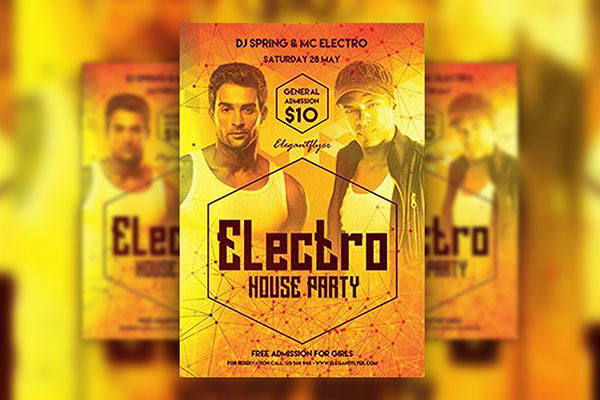 Geometric Electro Music Party Flyer and Facebook Cover Template FREE PSD