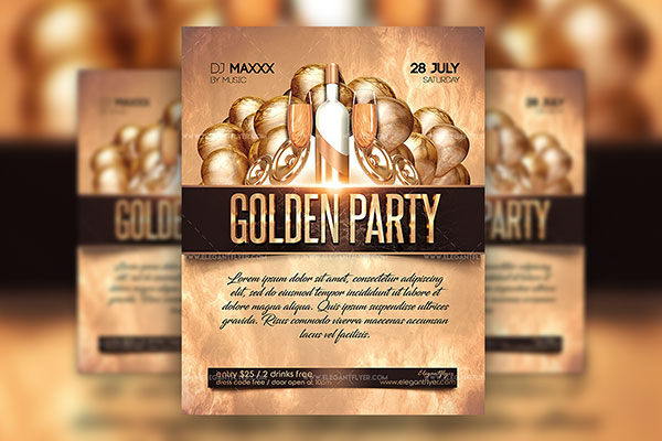 Golden Elegant Drink Party Flyer Template FREE PSD