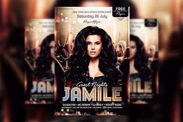 Golden, Glitzy, Modern Night Party Flyer Along with Facebook Cover Templates FREE PSD