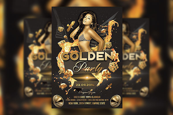 Golden, Luxurious Night Party Flyer Template FREE PSD