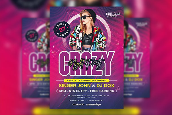 Gradient Purple, Striped, Geometric Night Party Flyer Template FREE PSD