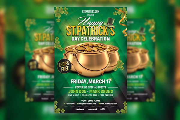 Green and Gold Saint Patrick's Event Flyer Template FREE PSD