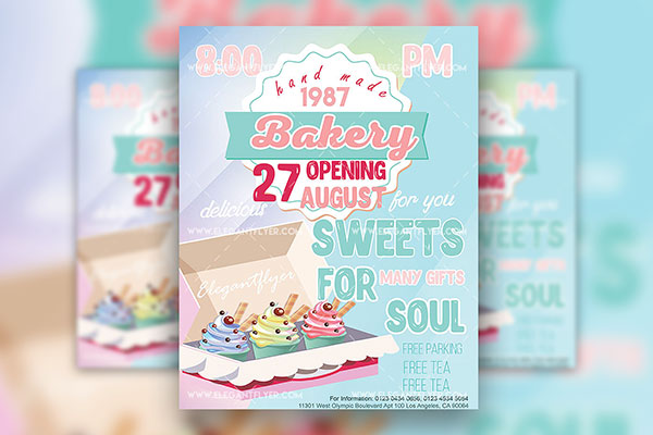 Illustrated Bold Bakery Flyer and Facebook Cover Templates FREE PSD