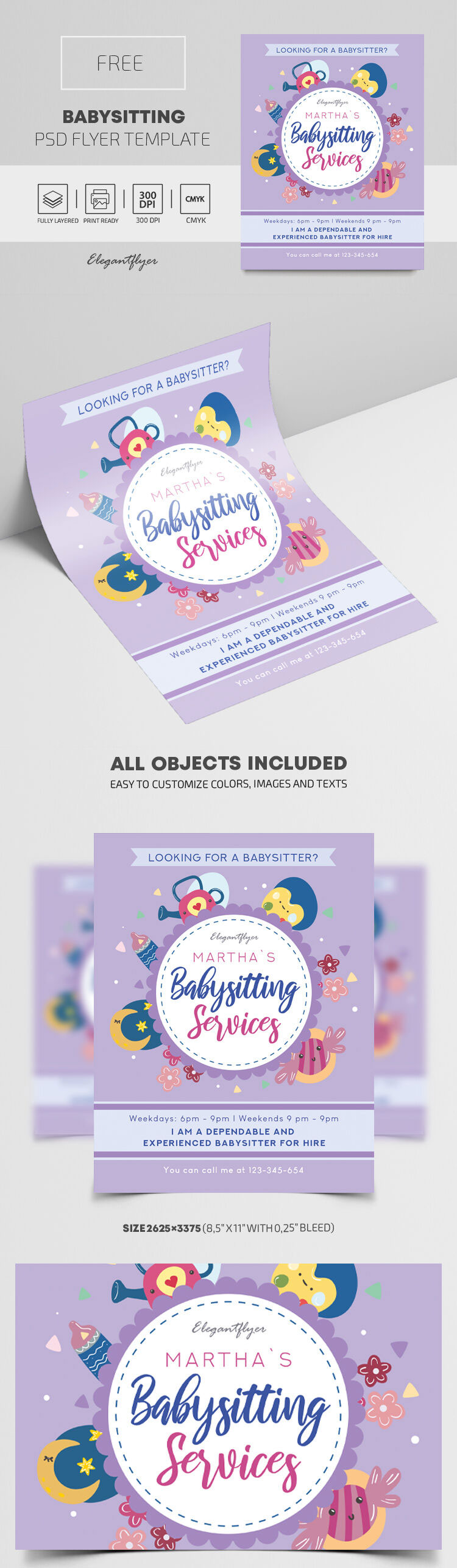 Illustrated Circle Babysitting Flyer Template FREE PSD