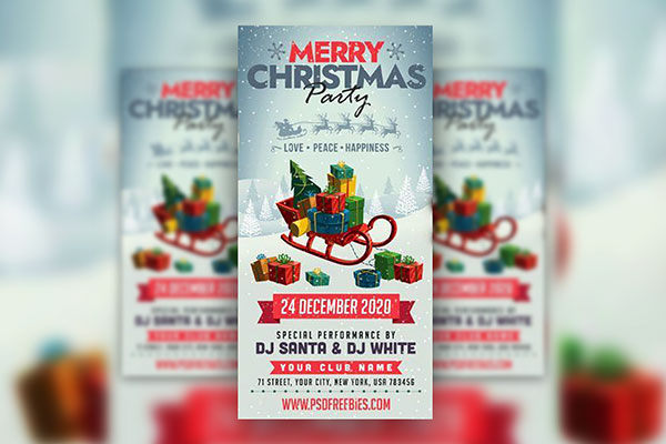 Illustrated Modern Christmas Party Flyer Template FREE PSD
