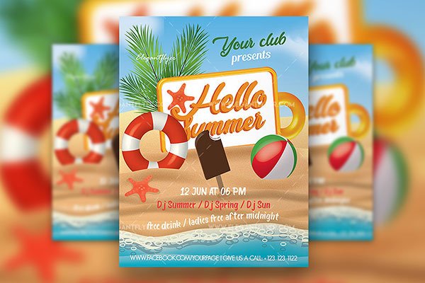 Illustrated Tropical Summer Flyer and Facebook Cover Templates FREE PSD