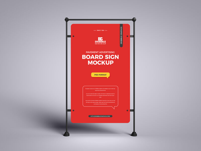 Large Vertical Pavement Sign Board on a Stand Mockup Free Download