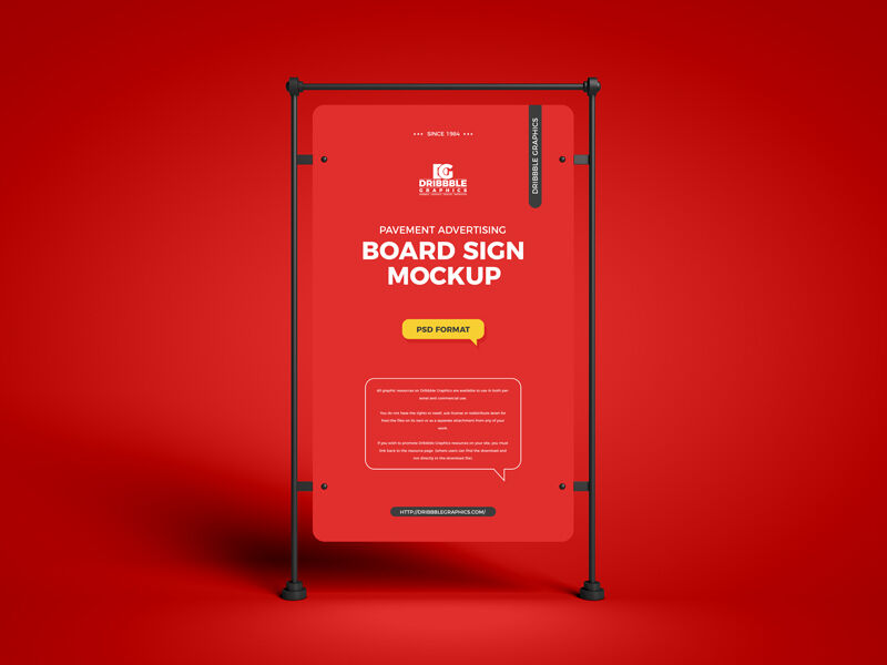 Large Vertical Pavement Sign Board on a Stand Mockup FREE PSD