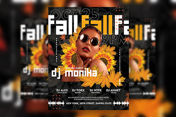 Leafy Black and Orange DJ Event Flyer Template FREE PSD