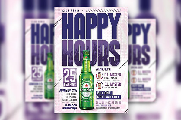 Light Pink, Purple, Typographical Beer Party Flyer Template FREE PSD