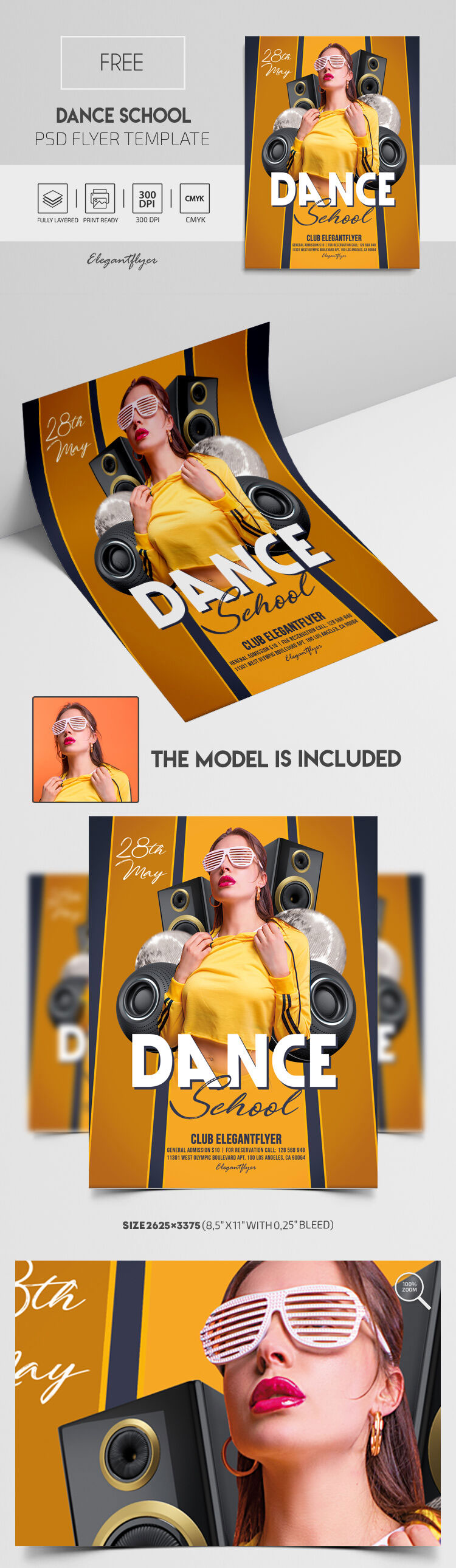 Lines Bold Dance School Flyer Template FREE PSD