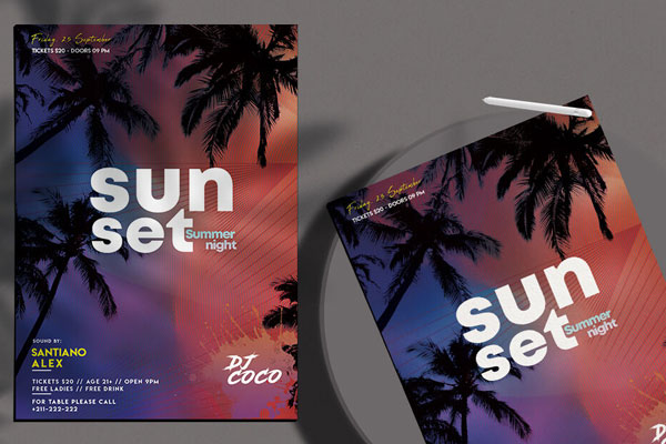 Lines Tropical Summer Night Flyer Template FREE PSD