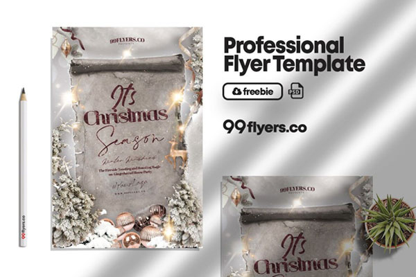 Luxurious White and Silver Christmas Flyer Template FREE PSD