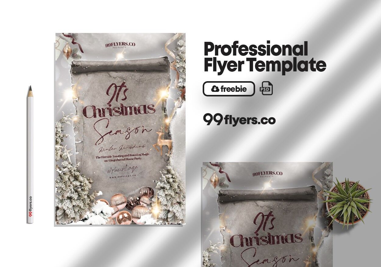 Luxurious White and Silver Christmas Flyer Template (FREE) - Resource Boy