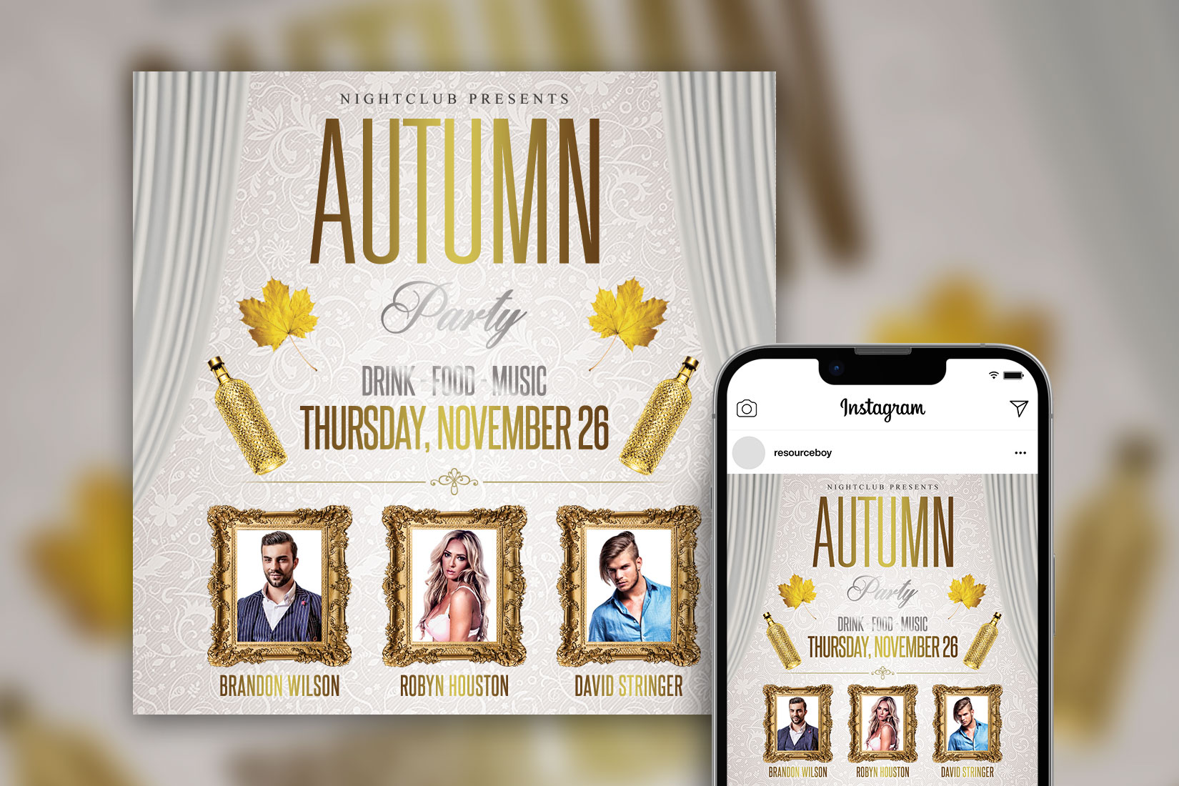Free PSD Luxury Autumn Club Party Instagram Post Template