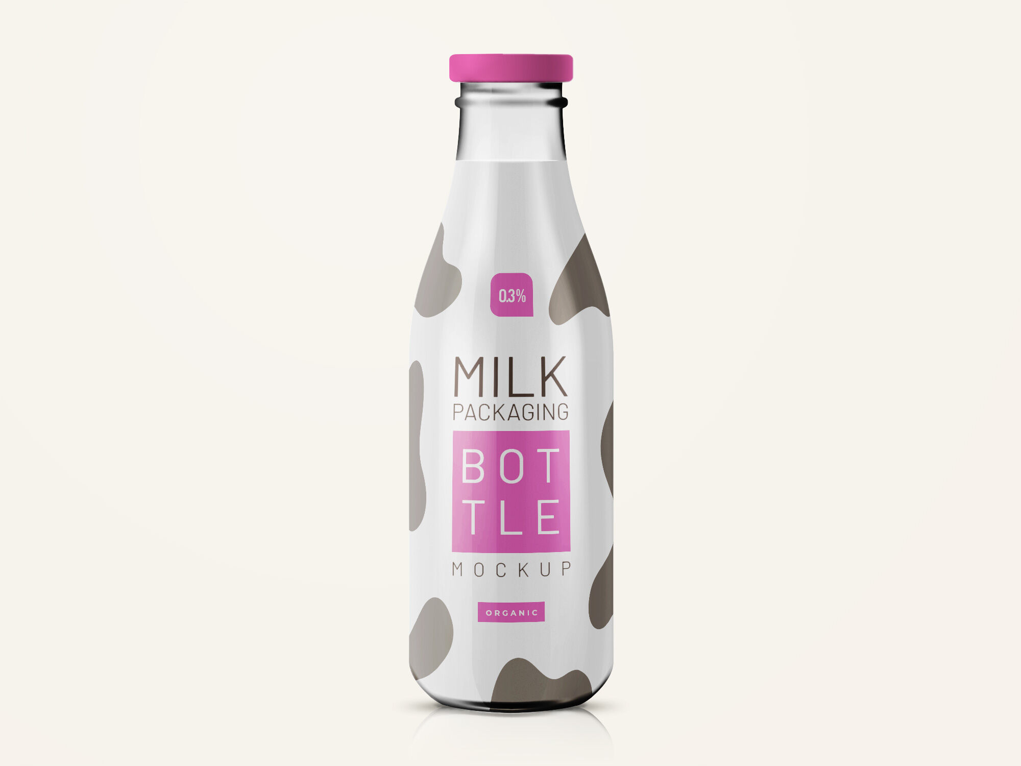 Milk Bottle in Shrink Sleeve Standing in Front View Mockup Free