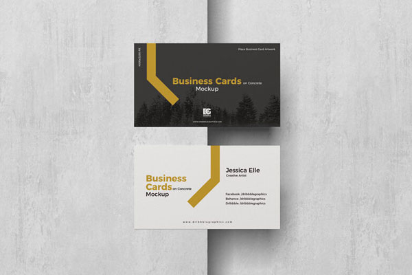 Mockup of 2 Business Cards On Concrete FREE PSD