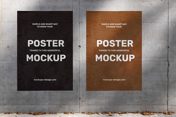 Mockup of 2 Vertical Posters on the Concrete Wall FREE PSD