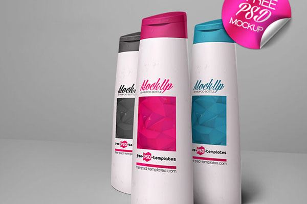 Mockup of 3 Shampoo Bottles in Perspective View FREE PSD