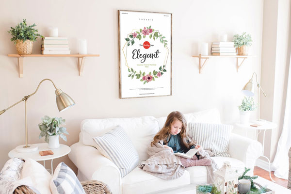 Mockup of a Frame in a Room with a Girl FREE PSD