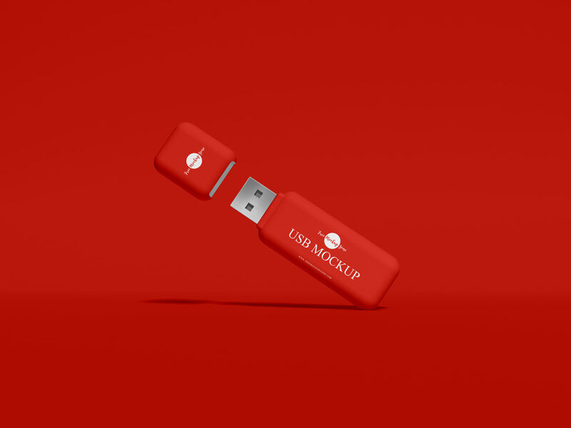 Mockup of a Slanting USB Flash Drive in the Front View FREE PSD