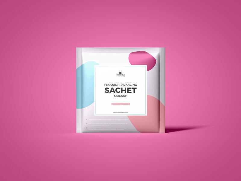 Mockup of a Square Packet Standing in the Front View FREE PSD