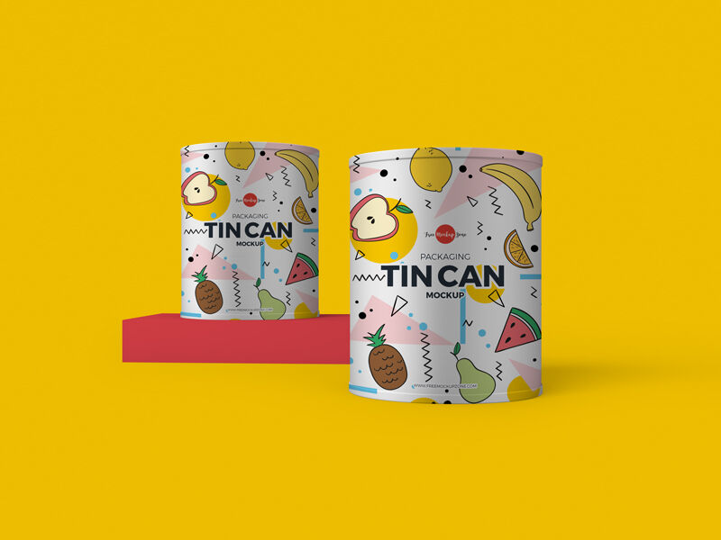 Mockup of Two Tin Cans Standing in the Front View FREE PSD