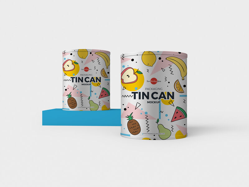Mockup of Two Tin Cans Standing in the Front View FREE PSD