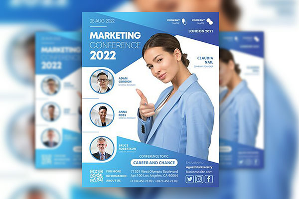 Modern Clean Blue Marketing Flyer Template and Facebook Cover FREE PSD