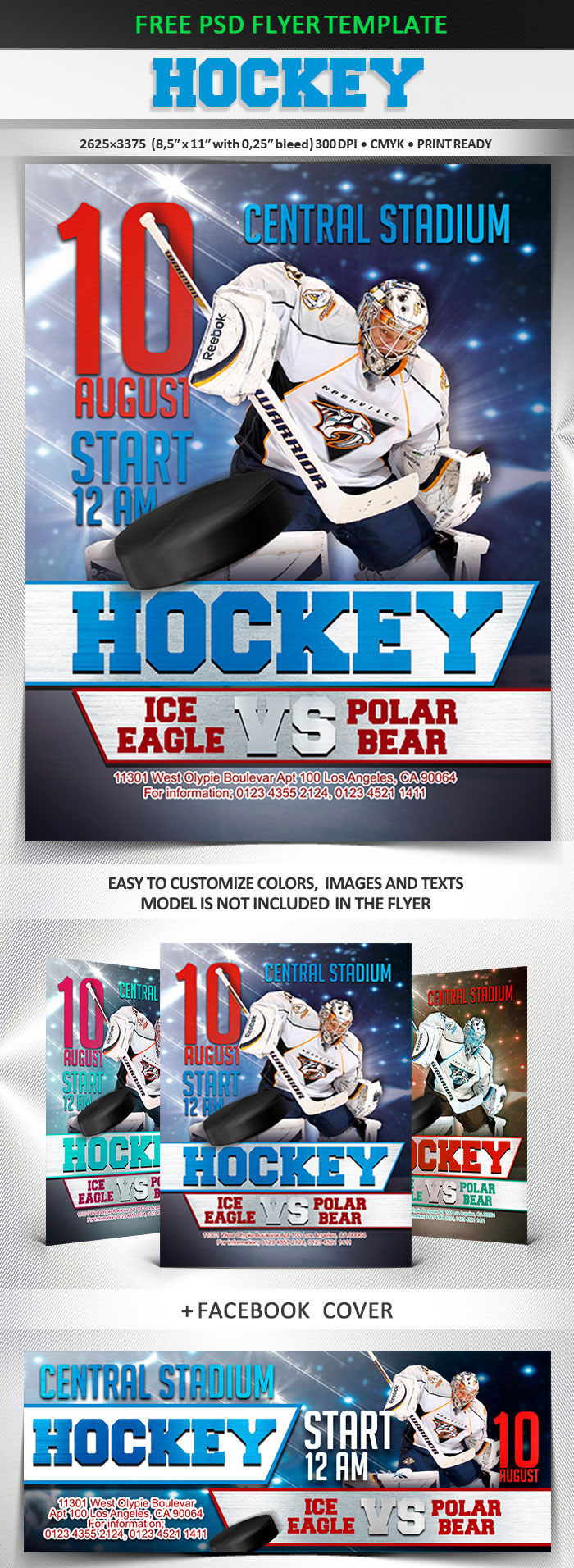 Modern Photorealistic Hockey Match Flyer Template FREE PSD