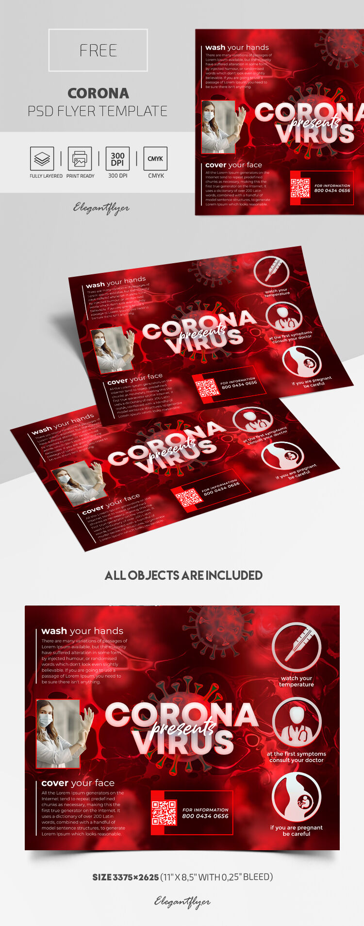 Modern Red Corona and Health Care Flyer Template FREE PSD