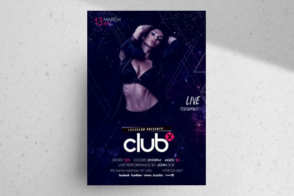 Modern Sparkly Club Party Flyer Template FREE PSD