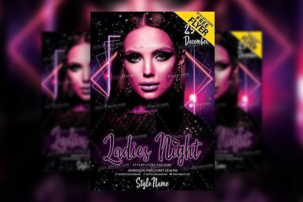 Modern Sparkly Ladies Night Flyer Template FREE PSD