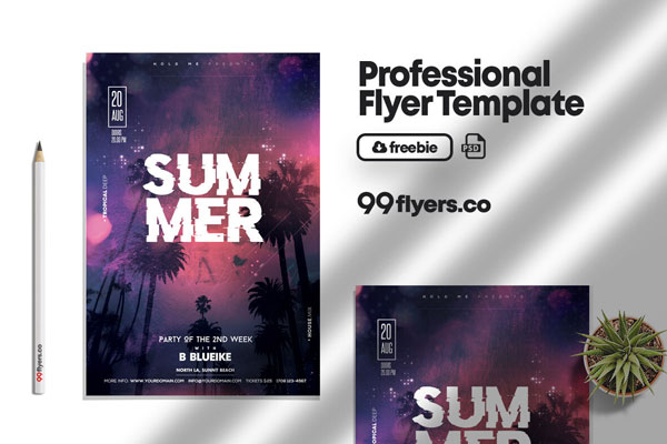 Modern Tropical Summer Club Party Flyer Template FREE PSD