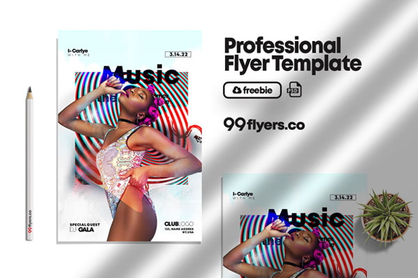 Modern White Music Event Flyer Template FREE PSD