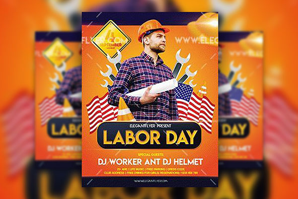 Orange Modern Labor Day Flyer and Facebook Cover Template FREE PSD