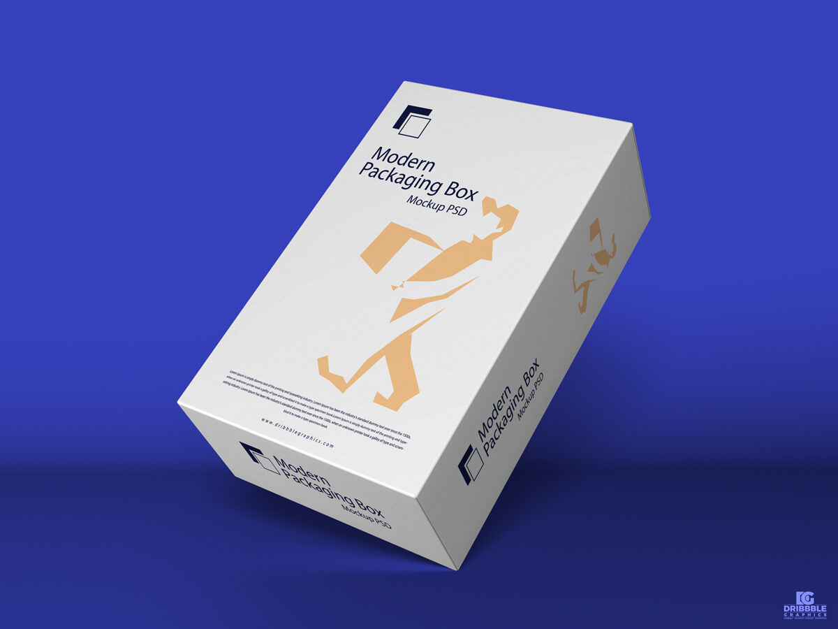 Packaging Box Standing at an Angle in Perspective Mockup FREE PSD