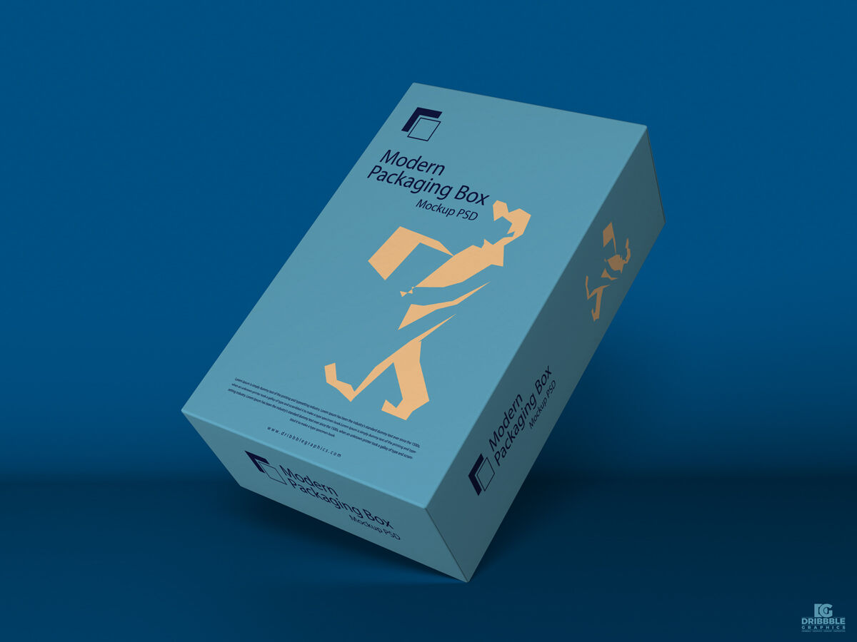 Packaging Box Standing at an Angle in Perspective Mockup FREE PSD