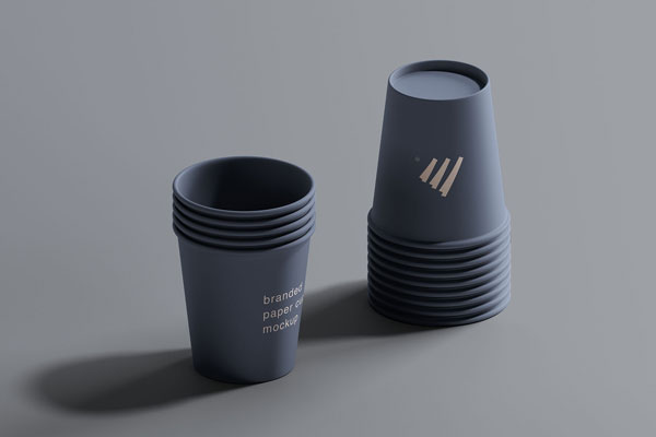 Paper Cup Mockup Featuring Two Stacks in Opposite Directions FREE PSD