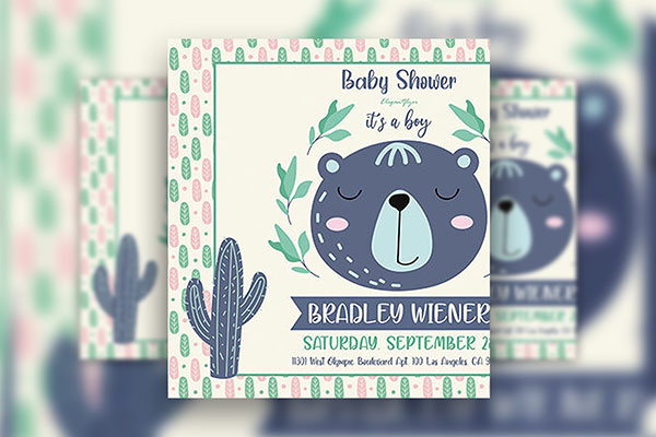 Pastel, Illustrated, Border Baby Shower Party Flyer Template FREE PSD
