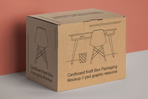 Perspective Angle of a Single Cardboard Kraft Packaging Product Box Mockup FREE PSD