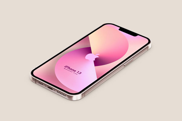 Perspective View iPhone 13 on Floor Mockup in 5 Colors FREE PSD