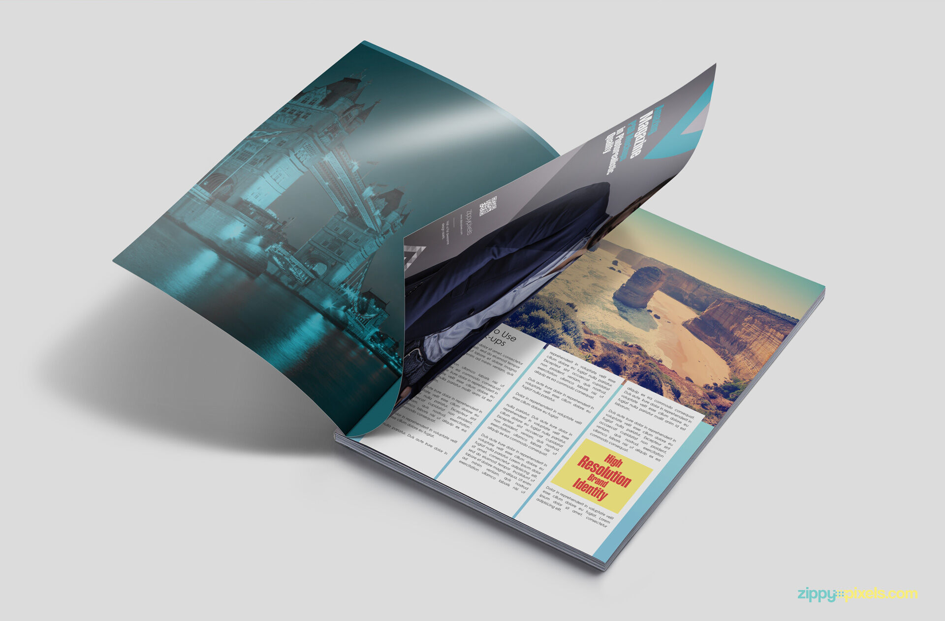 Perspective View Magazine Flapping Open Mockup FREE PSD