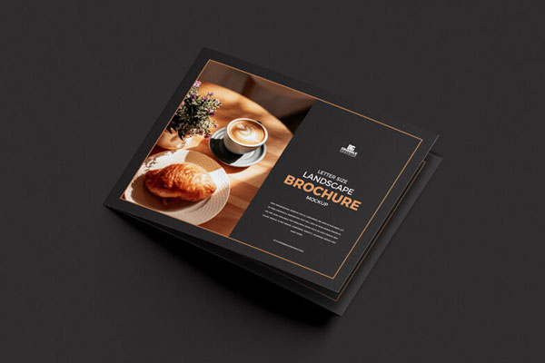 Perspective View Minimalostic Letter Size Landscape Brochure Mockup FREE PSD