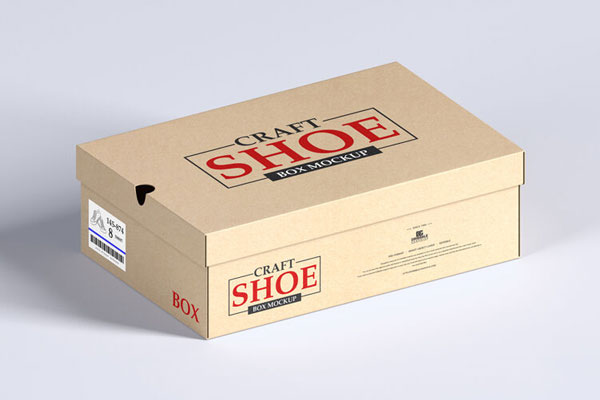 Perspective View of a Simple Kraft Shoe Box Mockup FREE PSD