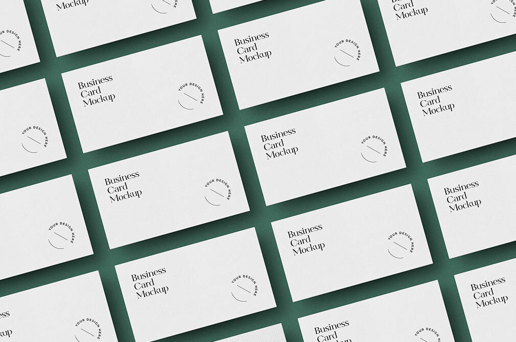 Perspective View of Laid out Business Cards in Multiple Rows Mockup FREE PSD