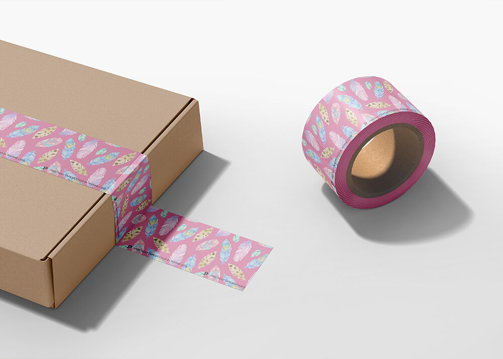 Perspective View Patterned Duct Tape with Box Mockup (FREE) - Resource Boy