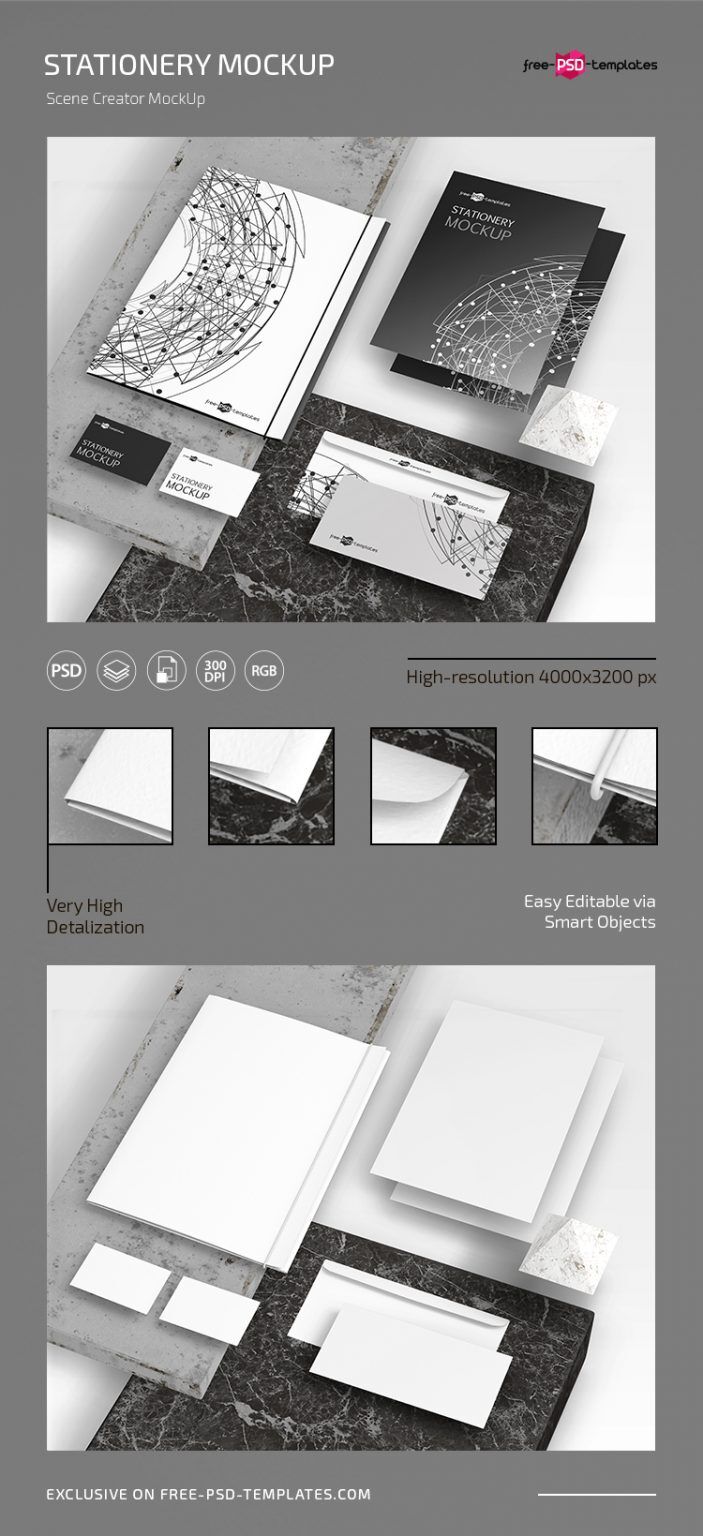 Perspective View Stationery Scene Creator Mockup FREE PSD