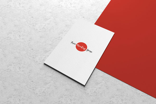 Perspective View Vertical Business Card Mockup on Marble Floor FREE PSD