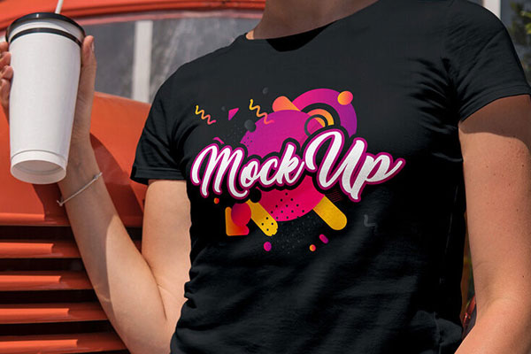 Girls T-Shirt Design PSD Mockup on Model with Sleeve Tattoo - Mediamodifier